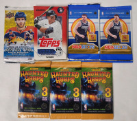 Multi-Sport Trading Card Sealed Wax Packs . Hockey , Baseball & Basketball . 7 Sealed Wax Packs