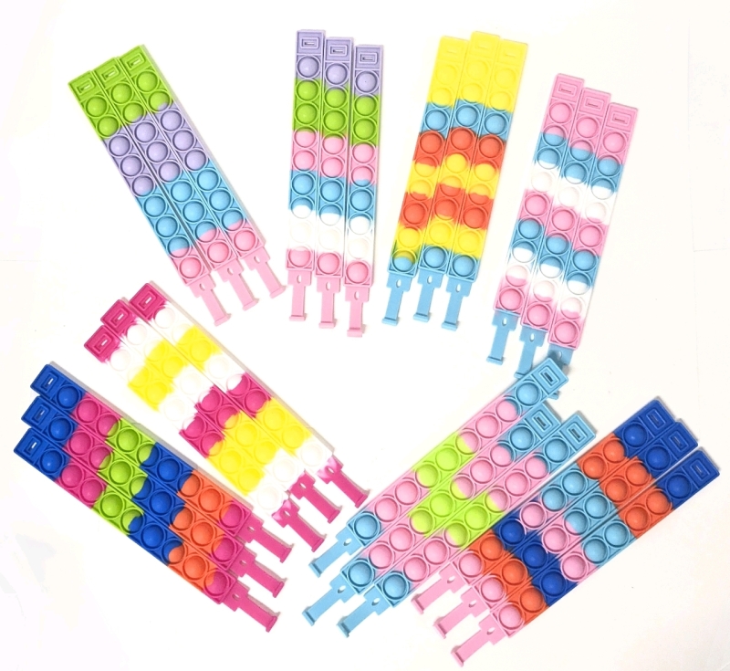 24 New Multicolor Fidget Popper Bracelets - 7.5" Long &times; 0.75" Wide Each