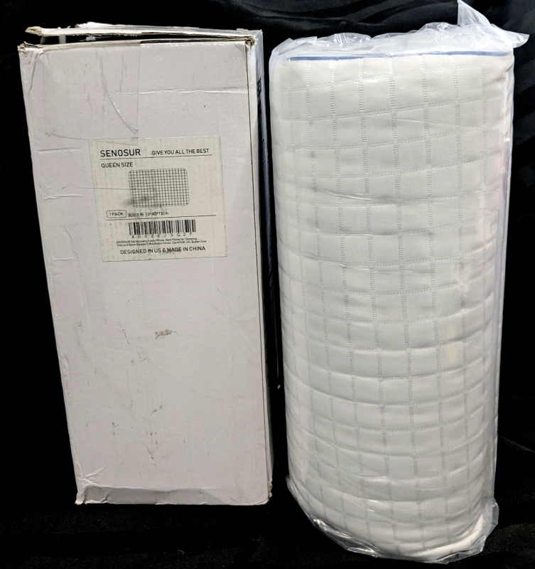 New QUEEN Size Senosur Gel Memory Foam Pillow for Back & Side Sleepers with Washable Cover