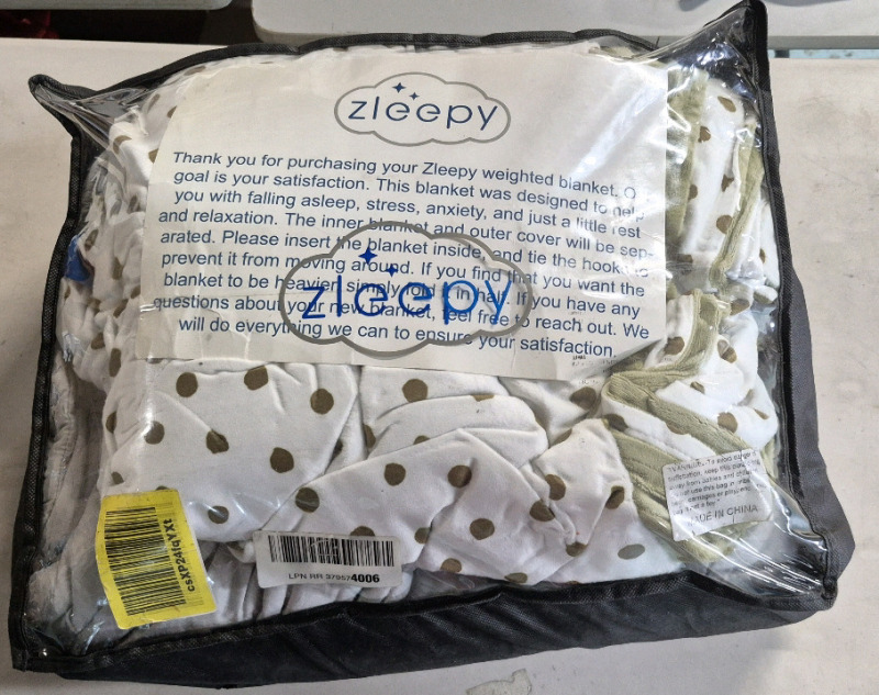 As New Zleppy 15lbs Weighted Blanket with Cover 78 by 62" White with Green Polka Dots
