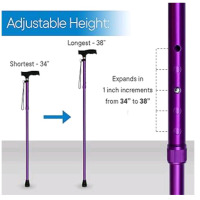 New | RMS Adjustable Folding Cane | Measurements Pictured