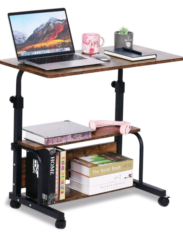 As New In Box | Portable Desk Adjustable Desk on Wheels Home Office Desks Rustic
