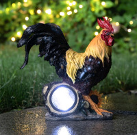 New In Box | Glitzhome Solar Powered Vibrant Rooster Garden Statue Resin Outdoor Decoration, 13.75" H | Retails $132.68 *