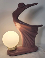 Art Deco-style Ceramic Table Lamp . Measures 18"W & 19"H . Tested Working (includes bulb)