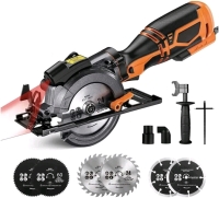New - TACKlife Mini Circular Electric Saw , Model # TCS115A . 5.8A 3500RPM Metal Handle with 6 Blades & Laser . Sealed . Retail $90