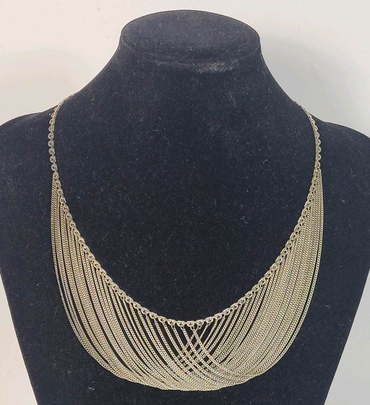 Sterling Silver Cascading Multi-Strand Chain Necklace . 925 Silver Mark on Clasp . Measures 18" long