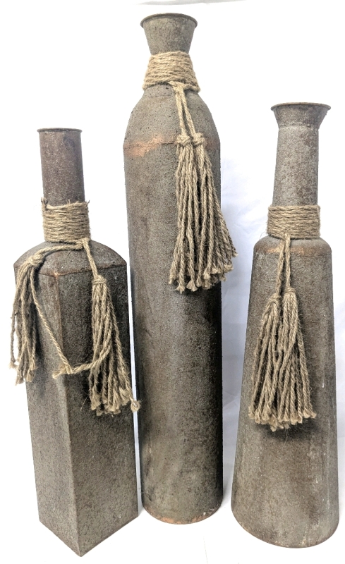 3 Huge Lightweight Rustic Decorative Floor Vases : 25.75", 27" & 32" Tall