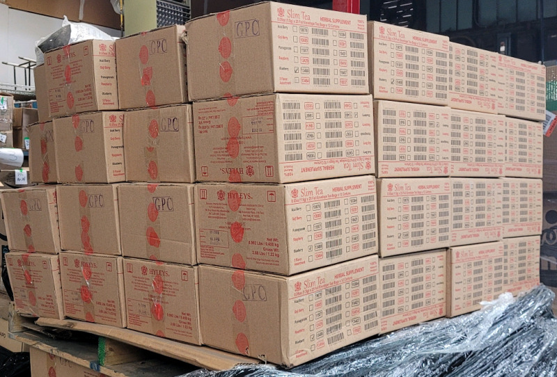 768 New Boxes of 25 (64 cases) HYLEYS Slim Tea : Blueberry Flavour Herbal Supplement Helps Promote Weight Loss - 12 Boxes per Case - 25 Foil Envelope Tea Bags per Box | Retails Value Over $9000 . Best Before 06/2025