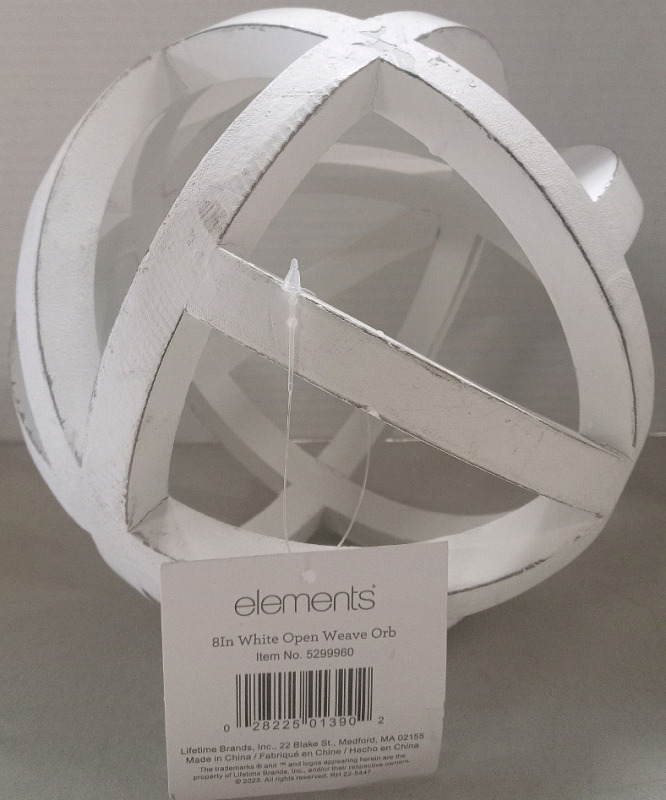 New | 8" Decorative White Open Weave Orb