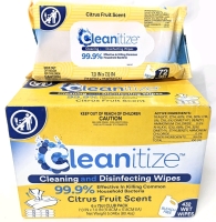 New Club Pack CLEANITIZE Bleach-Free Cleaning and Disinfecting Wipes : Citrus Fruit Scent : 6 Packs &times; 72ct ea / Each Wipe 7" &times; 7"