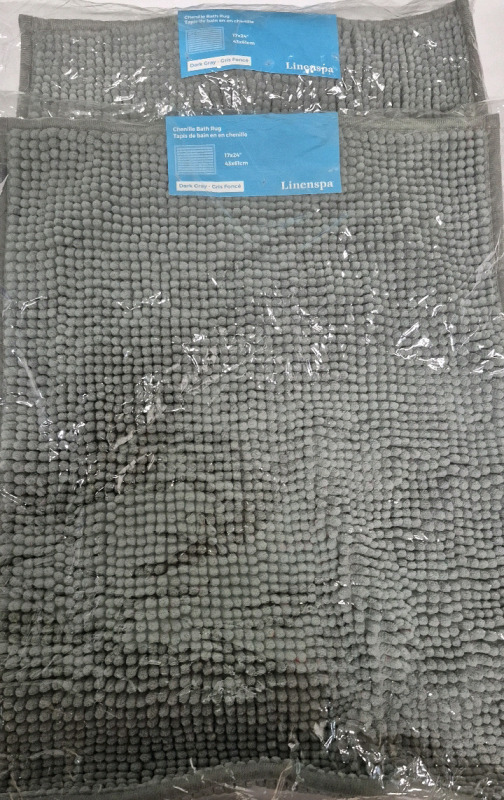2 New Linenspa Chenille Bath Rugs 17 by 24"