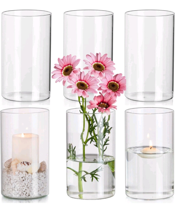 New In Box | Hewory Glass Cylinder Vases Set of 6 | 6" Tall & Dia Ranges From 3.5" - 4 "