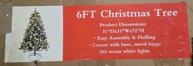 New | 6ft Tall Christmas Tree W/ Base Metal Hinge & 260 Warm Lights | Retails $75+