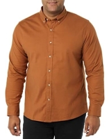 New Size Large Men's GOODTHREADS Men's Slim-Fit Long-Sleeve Stretch Oxford Shirt - Toffee Brown
