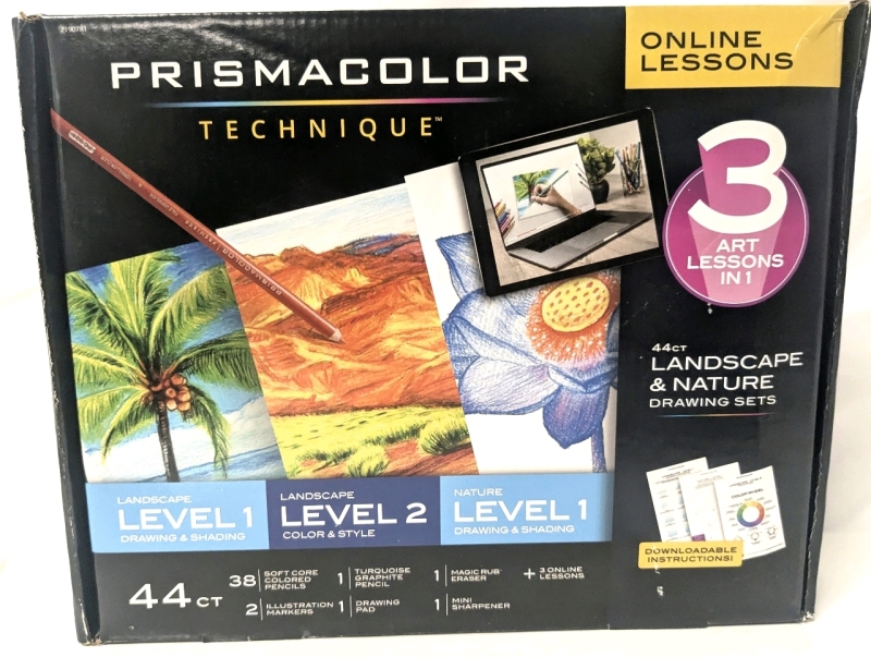 New PRISMACOLOR Technique 3 Art Lessons in 1 : 44ct Landscape & Nature Drawing Set
