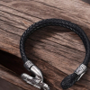 Black Double Layered Hand Braided Leather Distressed Metal Motorcycle Design Bracelet Length 8 Inch Motorcycle Toggle - 3