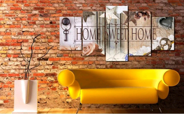 New | "Home Sweet Home" Rustic Canvas Print Abstract Wall Art | 5 Panels ttl | Overall Size 60''x30'' | *Retails $113*