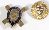 Two 10K Gold Pins : BIRKS WMS Nec Ramen Consumebatur & Quarter Century Club - Up to 0.6" Long