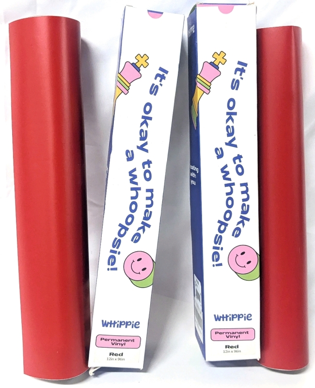 2 New Rolls WHIPPIE Red Permanent Vinyl - 12" &times; 96" ea