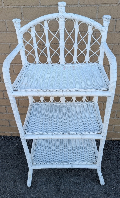 Wicker 3 Their Shelf. 39.5" Tall, 18" Wide, 12" Deep.