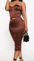 New | Size L Women's Still Got it Satin Skirt Set