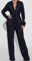 New | Size M Women's Pick Me Plisse Pant Set Navy