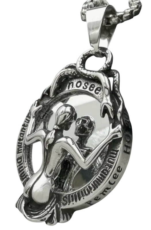 316L Stainless Steel Pendant Vintage Skeleton Design with Mirror and Candlestick Reverse Picture Approximately 22 Inch Chain Pendant approximately 2 Inch