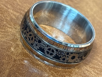 10mm Stainless Steel Gear Ring Dome Polished Sequin Inlay Size 12