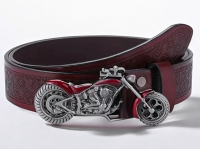 Red Motorcycle 3.7cm Wide Denim Western Retro Style Belt Plaid Pattern Round Hole Smooth Buckle Belt Approximately 41.3 - 43.3 Inch