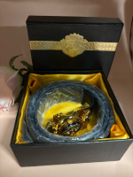 New Genuine Leather Belt Automatic Buckle The Story Of Two Horses Protecting Dragon Gift Box Buckle Approximately 1.45 Inch Belt Approximately 51.18 Inch. Dragon spins.