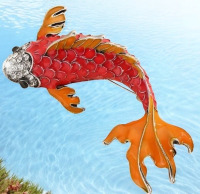 Retro Koi Brooch Inlaid Enamel and Rhinestones Droplets Approximately 2.5 x 1.6 Inch