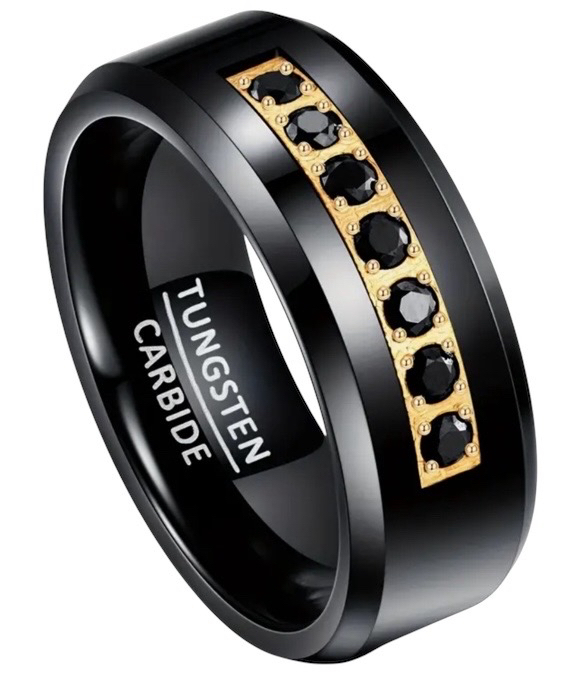 Tungsten Ring Carbide Black Plated | 8mm / 7 Zircons <br/>Size 11.5 Stamped