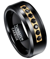 Tungsten Ring Carbide Black Plated | 8mm / 7 Zircons <br/>Size 11.5 Stamped
