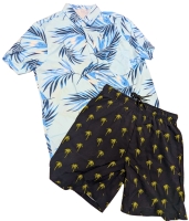 New Size MED Men's Short Sleeve Button-Up Hawaiian-Style Shirt & Drawstring Shorts with Pockets