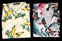 2 New Size LG Men's Lightweight Funky Print Button-Up Short Sleeve Shirts