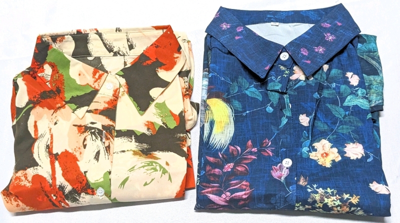 2 New Size XL Women's Lightweight Colorful Print Button-Up Long Sleeve Blouses