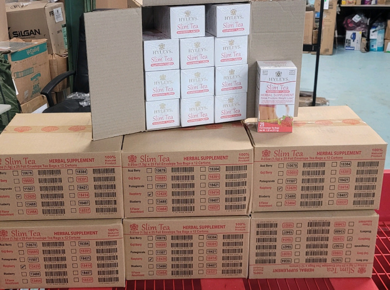 84 New Boxes of 25 (7 cases) HYLEYS Slim Tea : Raspberry Flavour Herbal Supplement Helps Promote Weight Loss - 12 Boxes per Case - 25 Foil Envelope Tea Bags per Box | Retails Value Over $840 . Best 10/2025