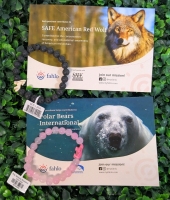 2 New FAHLO Conservation Polished Expansion Bracelets : Polar Bears International Venture Pink & SAFE American Red Wolf Lava Black | Track Nova & 1849F!