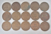 1920 - 1936 Canadian King George V Small One Cent Pennies . 1920 , 1921 , 1928 , 1929 , 1931 , 1932 &times;4 , 1933 &times;3 , 1934 , 1935 & 1936 . Fifteen (15) Coins