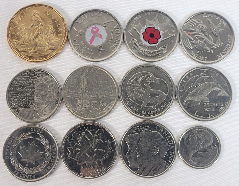 2005 - 2017 Canadian Commemorative Coins . 12 Different Coins