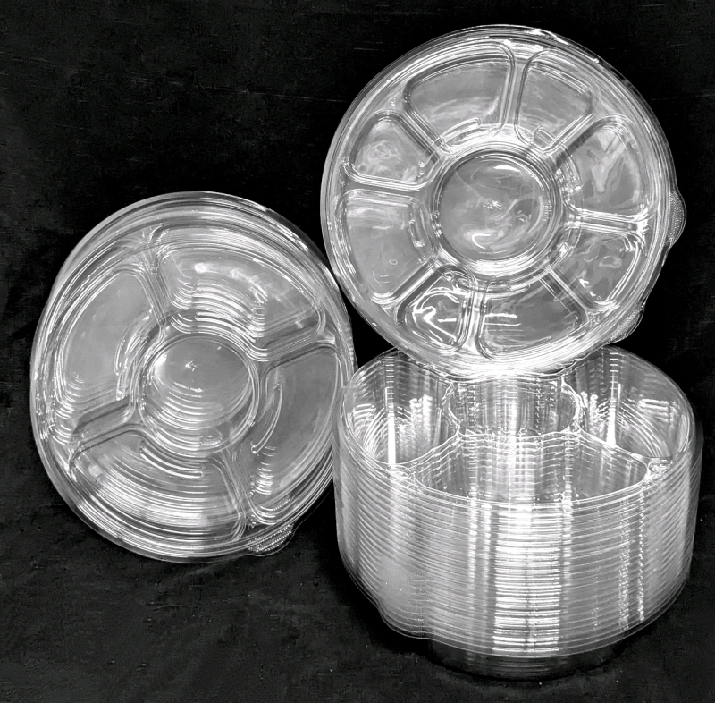 15+ New Clear Plastic Veggie / Cookie Trays with Lids and Space For Dips | 12.25" Diameter &times; 2.4" Tall