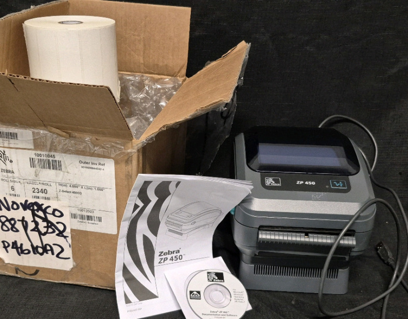AS is Zebra ZP 450 Label Machine with Software & 6 New Label Rolls