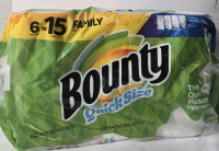 New | 6 Rolls = 15 Regular Bounty Quick Size Paper Towel Rolls | Sheets - 143 2-Ply Per Roll