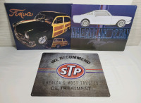 15"&times;12" Automotive Metal Wall Signs . Ford Woody , Ford Mustang & STP Oil .