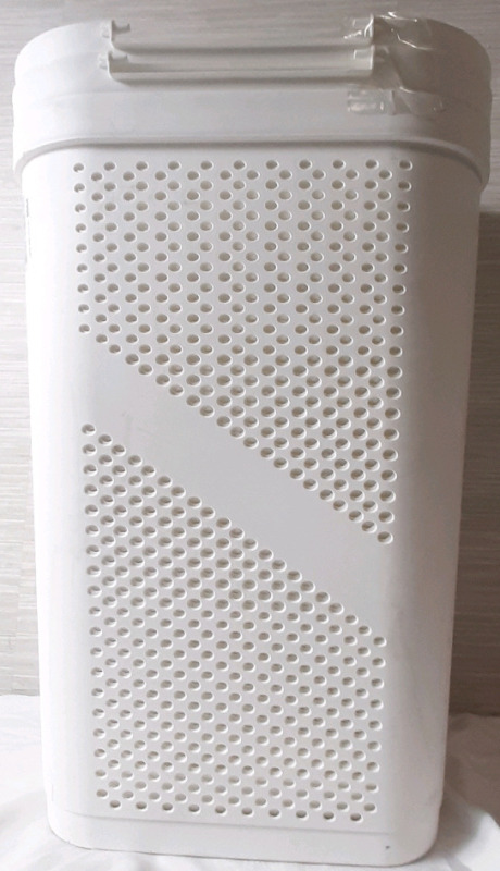 3 White Laundry Hamper Bins, 23&frac12;" Tall, 14" Wide - Lids are Broken Off, Sold as is