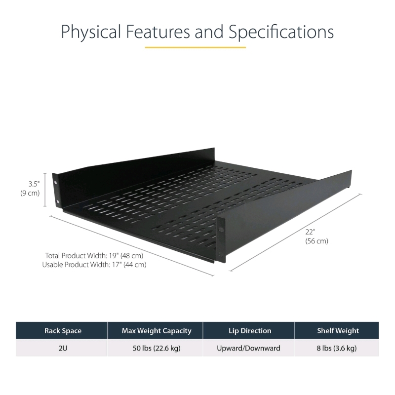 New StarTech 2U 16" Vented Universal Depth Shelf for Server Racks