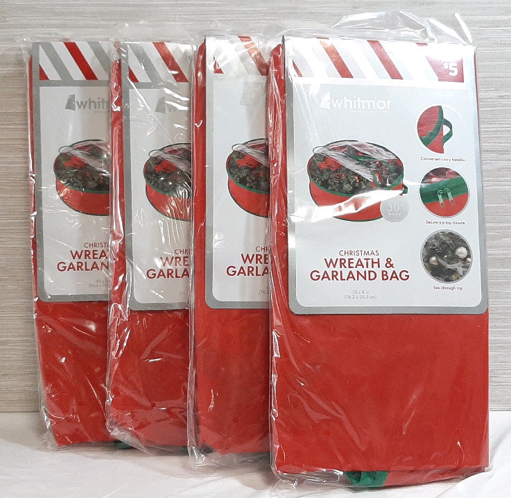 4 New Christmas Wreath & Garland Bags for Holiday Decoration Storage