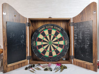 Dartboard with Wall Case plus Darts . Case measures 20"&times;25" . Regulation Size Dartboard