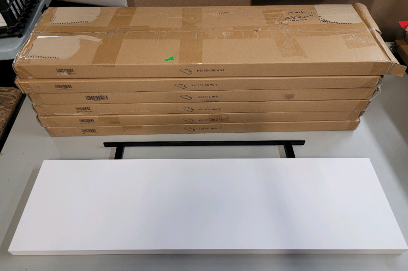 6 New White Wood Floating Shelves , measures 36"&times;10"&times;1" each . Wall Hardware not included
