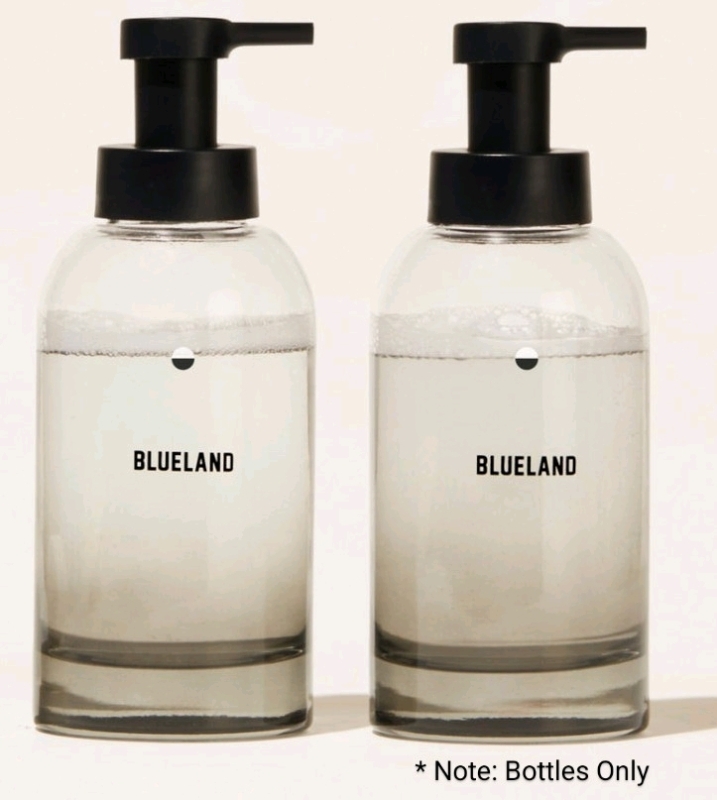 As-New BLUE LAND Foaming Hand Soap Forever Bottles Duo - 7.75" Tall Each